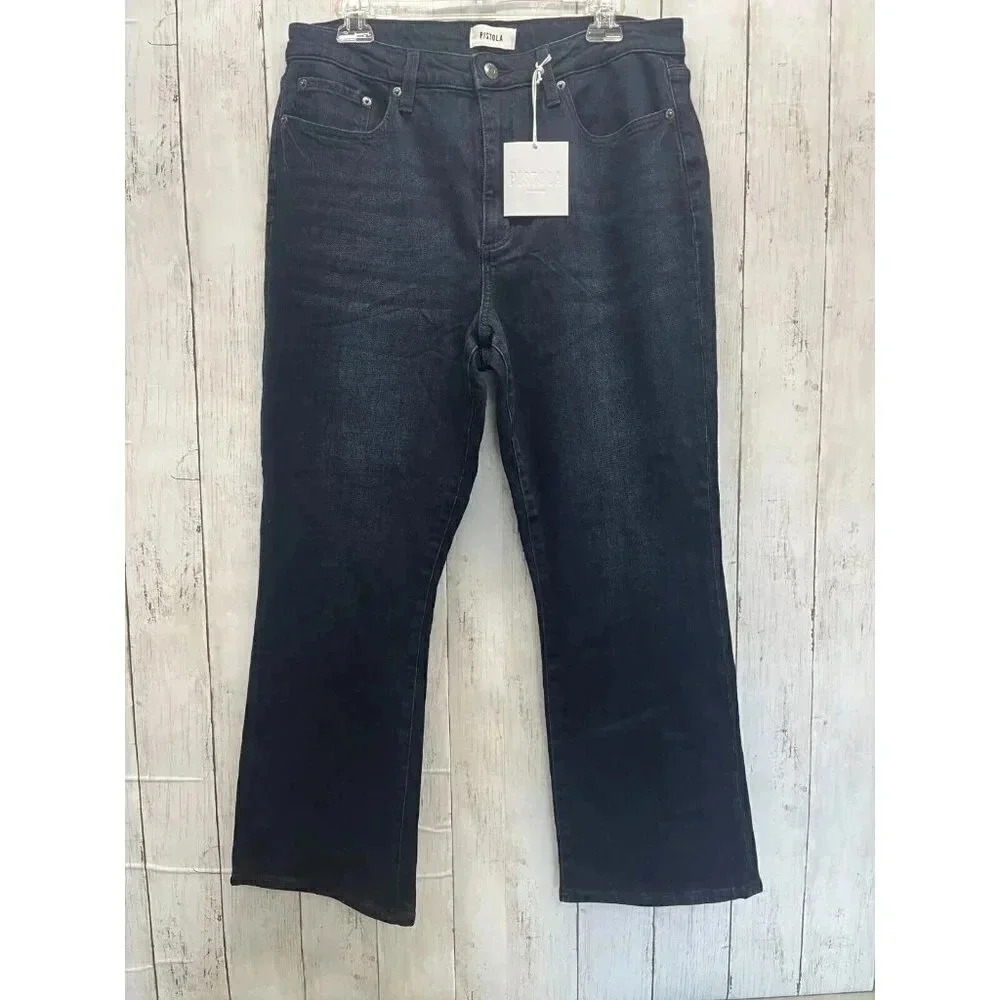 NWT PISTOLA LOS ANGELAS WOMENS SIZE 32 DARK BLUE WIDE LEG LENNON HIGH RISE